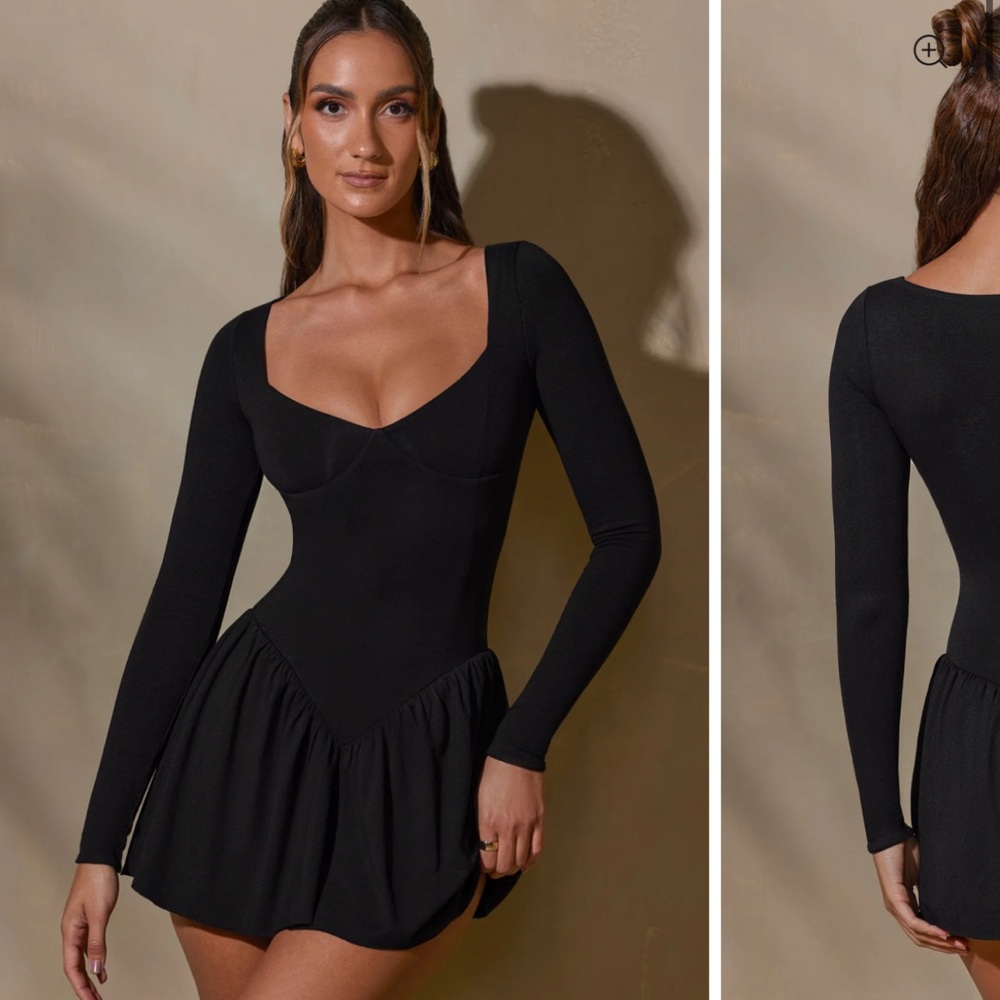Oh Polly KEZIAH Long Sleeve Layered A-Line Mini Dress in Black